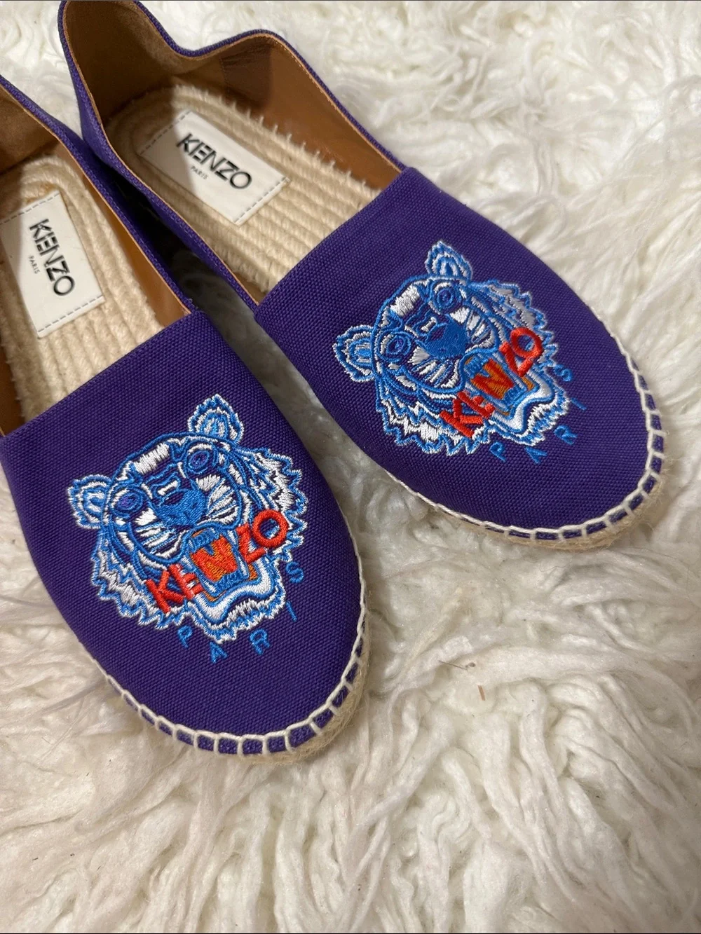 KENZO Espadrilles Purple Tiger-Embroidered Espadrille Slip-Ons size 39 or 9